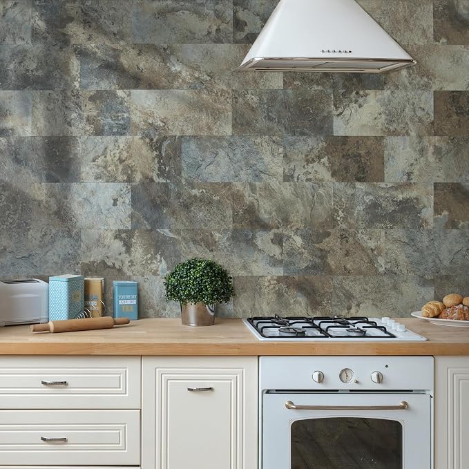 AULIGET 20-Piece Beige & Brown Slate Peel and Stick Backsplash Wall Tiles - Image 8