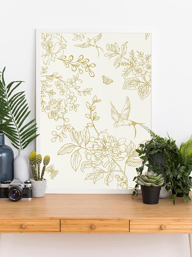 Froluya Cream White and Gold Floral Wallpaper Peel and Stick Wallpaper - Image 9
