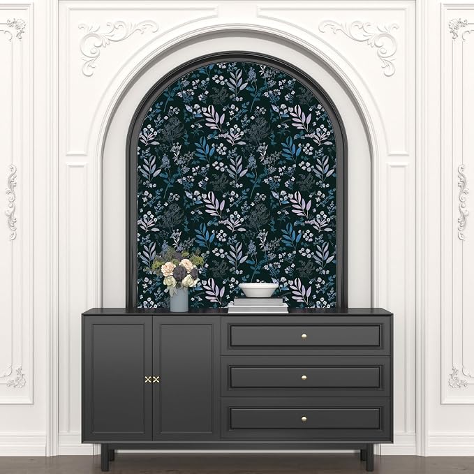 Laatse Vintage Blue Wallpaper Peel and Stick Dark Pink Floral Wallpaper 17.5'' - Image 7