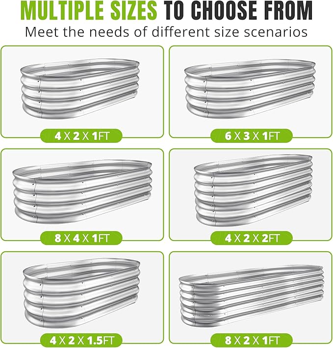 Sponvatt Raised Garden Bed - Outdoor Galvanized Raised Garden Bed Planter Boxes, Large Oval Metal for Gardening Planter Box Kit,Suitable for Vegetables,Herbs (Silver, 8x4x1 Ft)