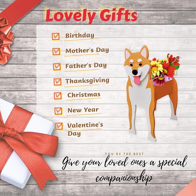 Shiba Inu Dog Planter Plant Pots,Cute Garden Dog Flower Planter,Dog Planters Birthday Gifts for Women,Office,Indoor/Outdoor Decor(9.45 * 5.71 * 12.13in)
