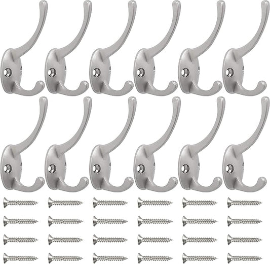 IBosins 12 Pack Silver Coat Hooks Wall Mounted - Image 2