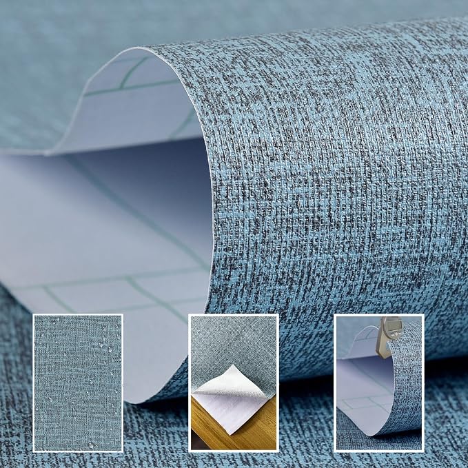 Yancorp 10ft Textured Fabric Teal Blue Wallpaper Faux Grasscloth Green Peel and - Image 6