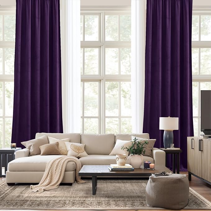 NICETOWN Purple Velvet Curtains 90 inches Long 2 Panels Set, Thermal Insulated - Image 9