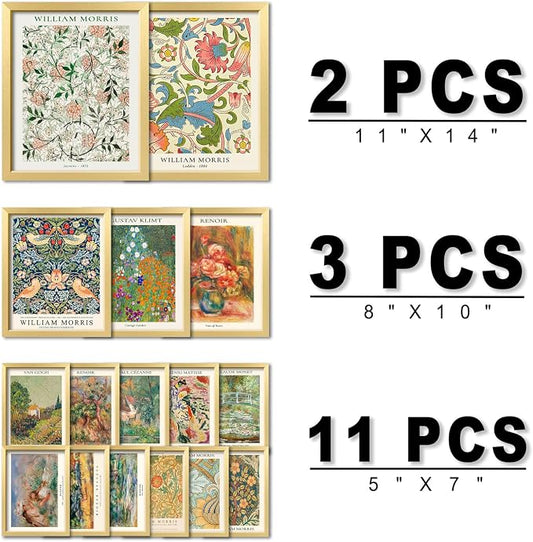 ANERZA 16 PCS Gold Framed Vintage Eclectic Wall Art Decor, William Morris Wall - Image 2