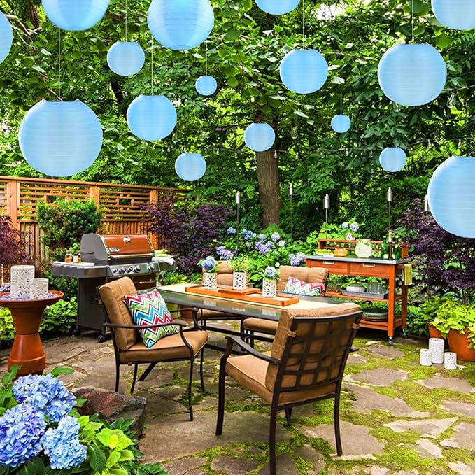 10 Pack Outdoor Silk Lanterns Decorative, 10inch Waterprooof Outside Indoor Chinese Hanging Round Lanterns for Weddings, Birthdays, Parties Decoration(Blue)