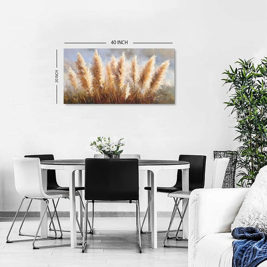 Vintage Boho Reed Canvas Wall Art Abstract Nature Plant Wall Decor Minimalist - Image 2