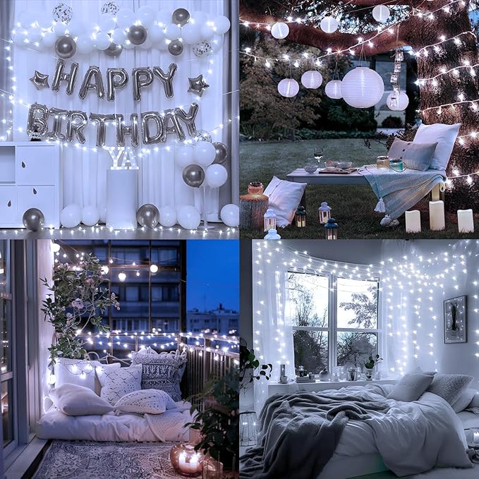 Heceltt 1140 LED 449 FT String Lights Outdoor, 8 Modes White Christmas Lights Plug in, IP44 Waterproof Led String Lights with Timer and Memory for Xmas Tree Yard Party Garden Decorations