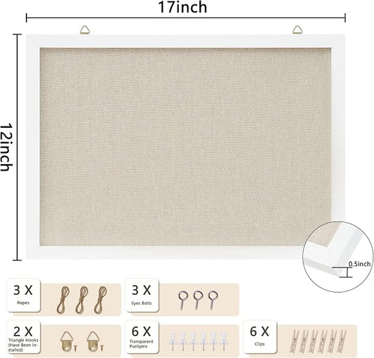 DAHAPYBOO Cork Board with Linen White, Bulletin Board 17"x12" Hanging Corkboards - Image 2