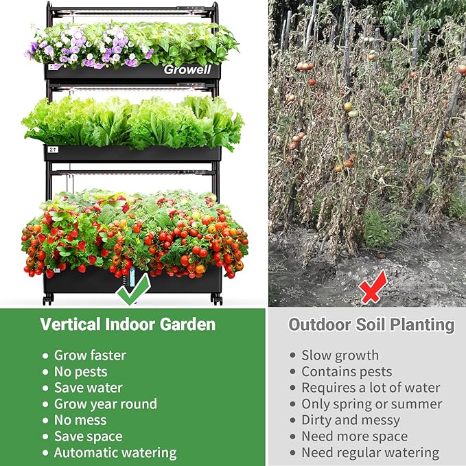 Growell Large Hydroponics Growing System Kit, 90 Pods Vertical Hydroponic Garden with 2 Light Modes Grow Light, Auto Circulating Water System, 40L Indoor Gardening System for Herb Vegetable Fruit