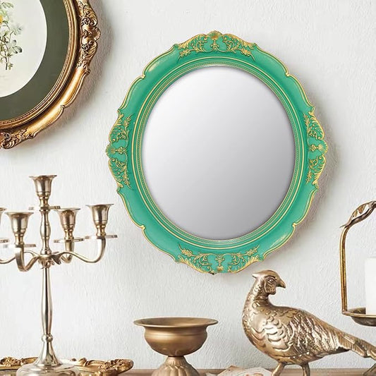 YCHMIR Vintage Decorative Wall Mirror 14.8 x 13.1 Inch Oval Mirror (Green) - Image 2