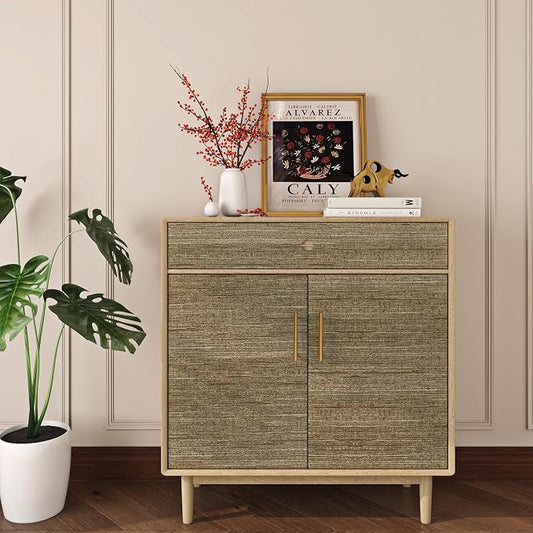 Livelynine Gold Grasscloth Peel and Stick Wallpaper Textured Accent Wall Paper - Image 2