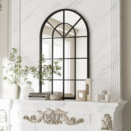 Dewfig Arch Wall Mirror Mounted Decorative, Arched Window Pane Mirror - Image 2