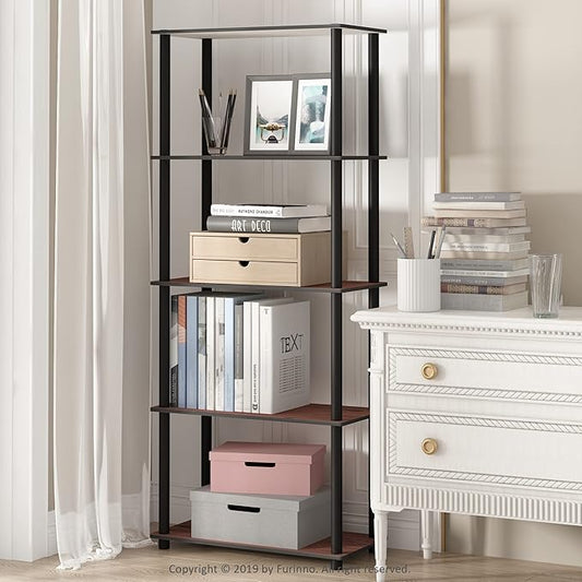 Furinno TURN-N-TUBE Storage Shelves, 5-Tier Book Shelf, Corner Shelf, Toolless - Image 2