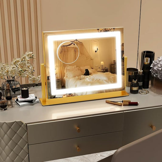 ROLOVE Gold Vanity Mirror with Lights 14x11 Inch, Lighted Makeup Mirror - Image 2