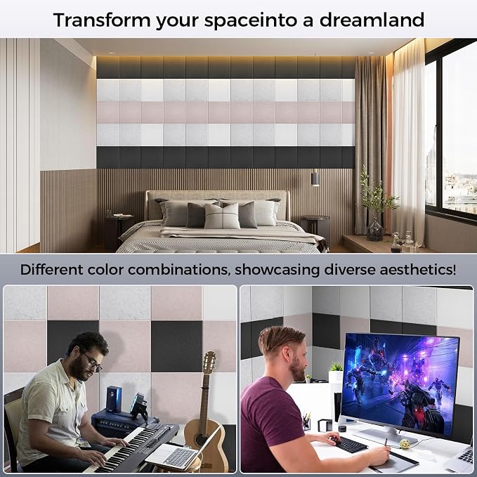 BSHEAD 10 pcs 165dtex Microfiber Acoustic Panels ,Self-Adhesive Soundproof Wall - Image 6