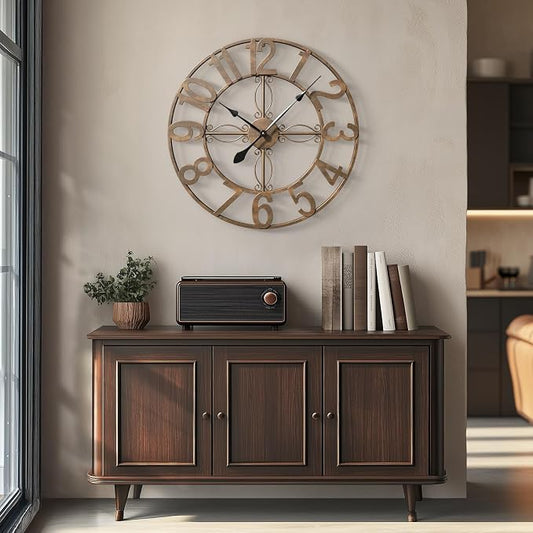 Cuspin 24 Inch Wall Clock Bronze, Large Rustic Decorative Metal Wall Clock - Image 2