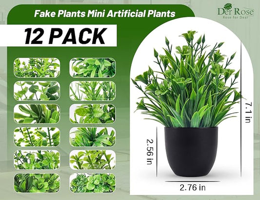 Der Rose Fake Plants 12 Pack Artificial Plants Small Faux Plants in Black Pot - Image 2