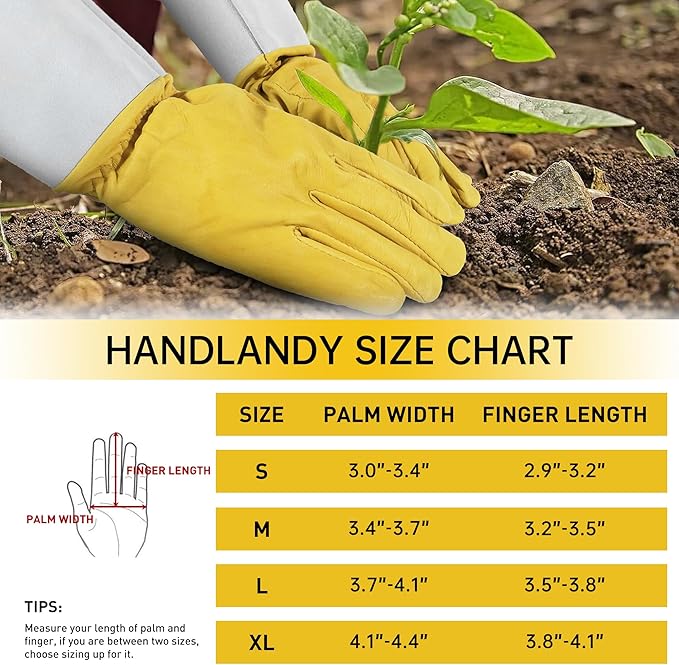 HANDLANDY Rose Gloves for Men & Women, Long Leather Gardening Gloves Thorn Proof, Best Garden Gifts & Tools for Gardener (Yellow-beige, Large (Pack of 1))