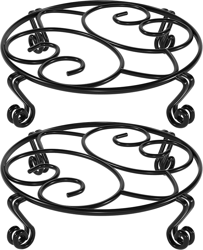 Yimobra 2 Pack Plant Stand for Flower Pot Heavy Duty Potted Holder Indoor Outdoor Metal Rustproof Iron Garden Container Round Supports Rack for Planter (9.4Inches, Black)