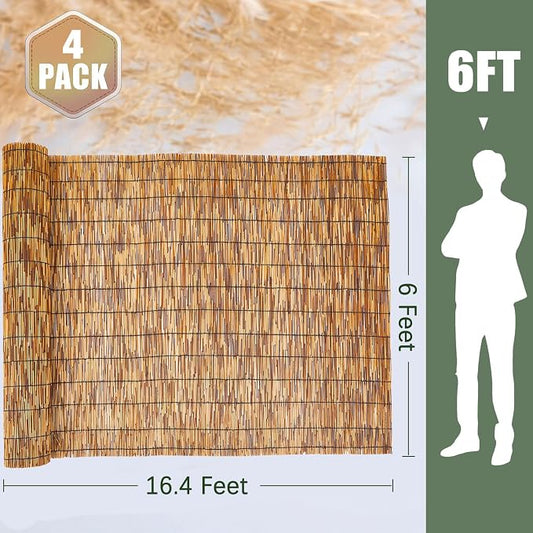 Barydat 4 Pcs 6 x 16.4 ft Reed Fence Roll, 85% Shade Bamboo Privacy Screen - Image 2