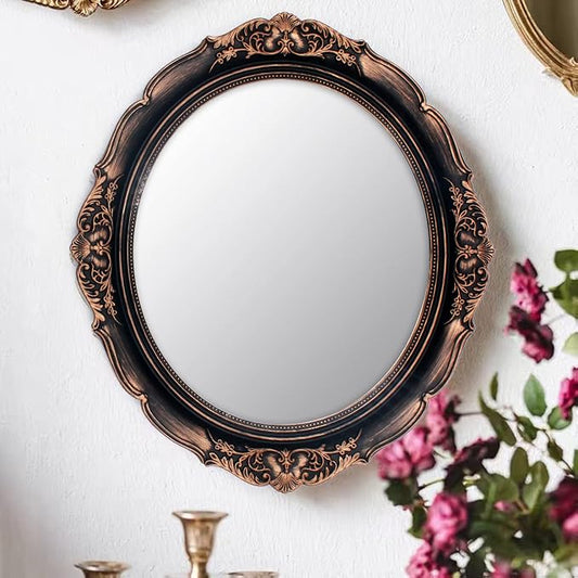 YCHMIR Vintage Decorative Wall Mirror 14.8 x 13.1 Inch Oval Mirror( Brown) - Image 2