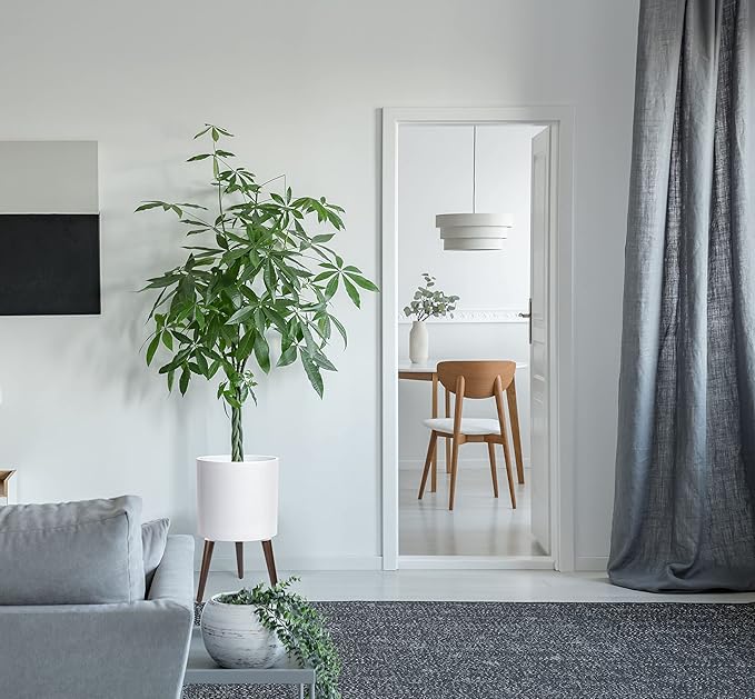 D'vine Dev 12 Inch Planter Pot with Stand, Mid-Century Tall Plant Pot with Legs for Indoor Plants, Large, White, 88-O-C-1