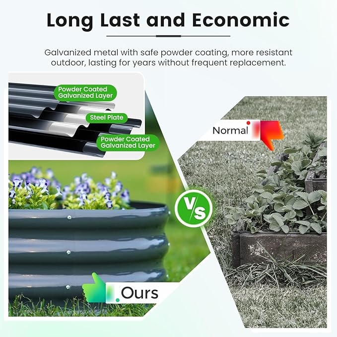 KING BIRD Raised Garden Bed with Wall Trellis Galvanized Planter Garden Box Outdoor for Gardening, Climbing Vegetables, Flowers 5.9x2.95x0.98 Ft, Dark Grey