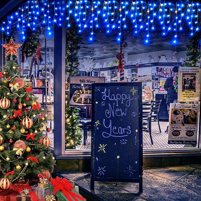 Hezbjiti Christmas Lights Decorations Outdoor, 800 LED 65.6 FT 8 Modes 150 Drops Fairy String Curtain Lights for Christmas Decor Eaves Window Party Yard Garden Indoor (Blue)