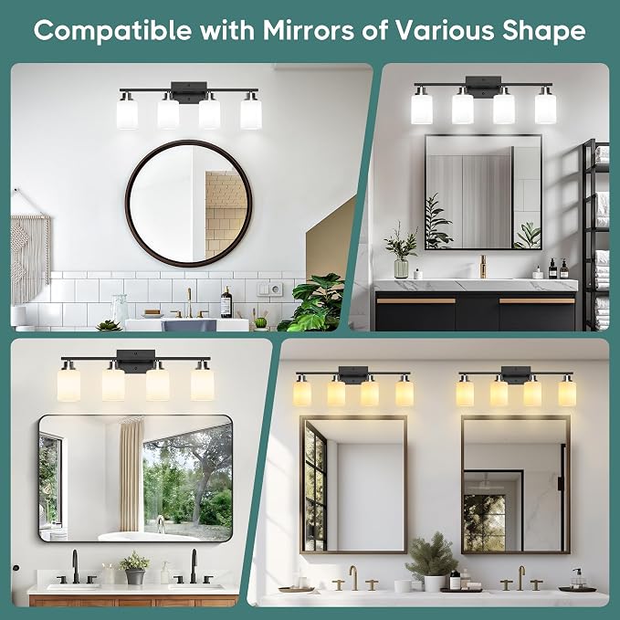 Ascher Bathroom Light Fixtures, 4-Light Vanity Light Over Mirror, Wall Lamp - Image 9