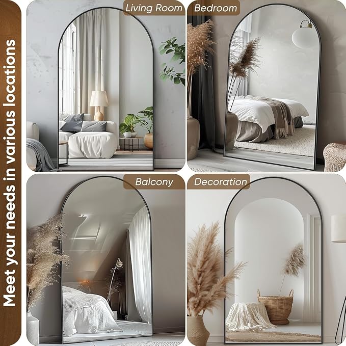 Antok 76" x44” Arched Full Length Floor Mirror, Free Standing/Wall Mount/Leaning - Image 7