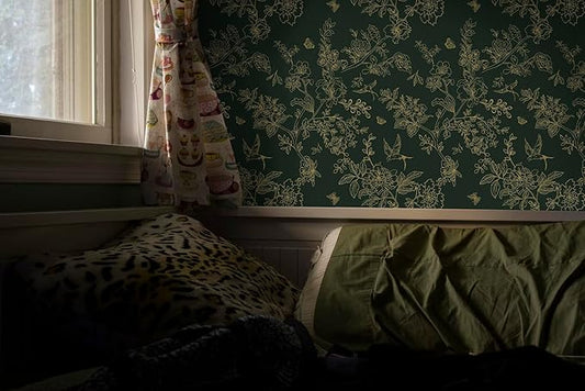 Froluya Dark Green and Gold Wallpaper Floral Peel and Stick Wallpaper - Image 2
