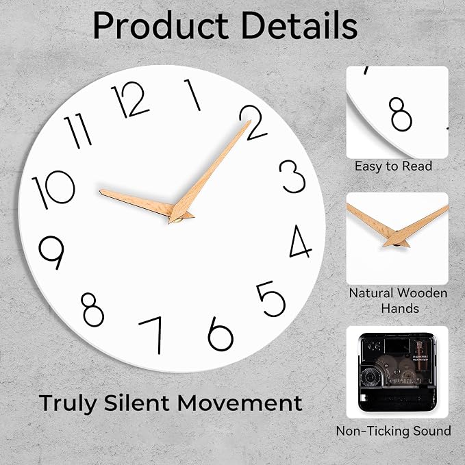 cicininc Wall Clock, 16 Inch Wooden Battery Operated Wall Clocks Silent - Image 9