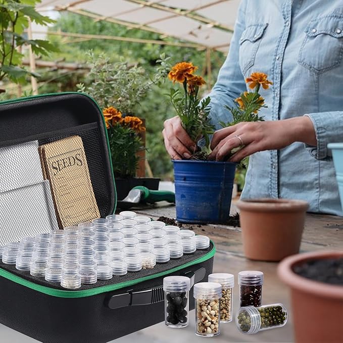 Seed Storage Box, Portable Seed Saving Box, Sturdy Seed Organizer Kit Seed Envelopes Funnel Label, Seed Container for Flower Plants Vegetable Seed, L-120 Slots