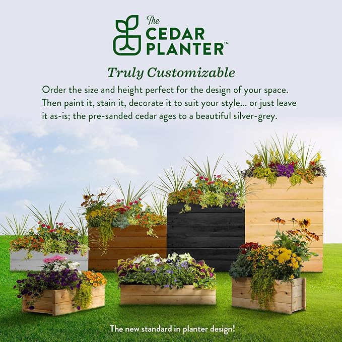 Greenes Fence Cedar Wood Planter Box with Wall Mount Brackets, 21" x 11" x 7" - Made in USA with North American Cedar