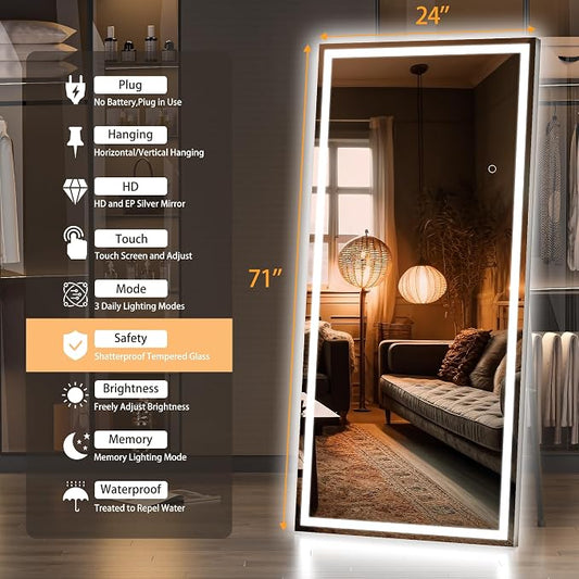 Hasipu Full Length Mirror with Lights, Full Body Dressing Hanging Mounted Mirror - Image 2