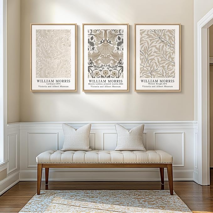 Framed Vintage William Morris Canvas Wall Art Set of 3, Large Neutral Floral - Image 8