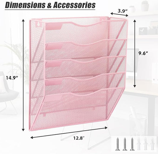 EASEPRES 5 Pocket Mesh Hanging Wall File Organizer, Wall Mounted Mail Paper - Image 2