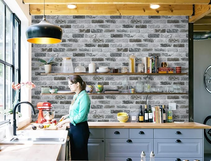 Guvana 17.3"×787" Brick Peel and Stick Wallpaper Grey Brick Contact Paper Self - Image 7