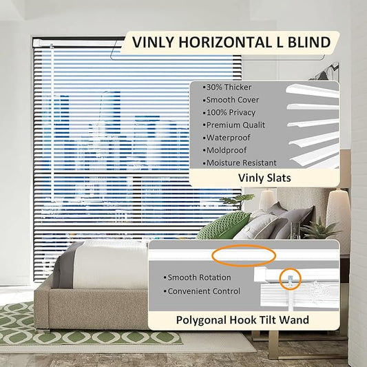 Cordless Vinyl Mini L Blinds 30" W x 72" H, Light Filtering, Arrive 1/2 Inch - Image 2