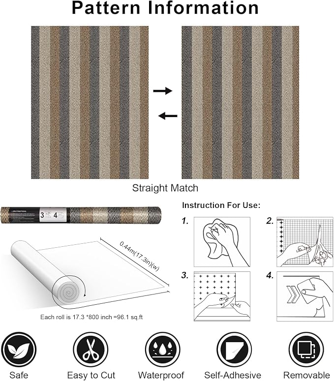 Simon&Siff Textured Fabric Wallpaper Peel and Stick 17.3"x800" Beige/Brown/Grey - Image 7