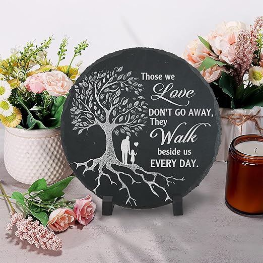 Memorial Stone Man and Child, Dad Memorial Gifts for Daughter, Memorial Gifts for Loss of Father, in Memory of Dad Garden Slate Stone, Sympathy Gift for Loss of Dad Memorial Plaque TNA3