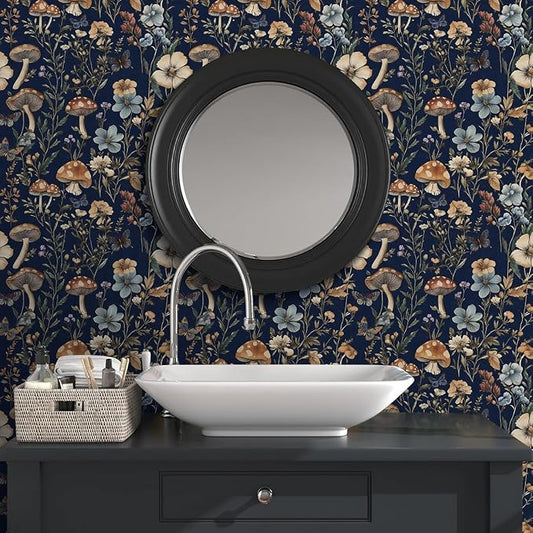 Froluya Mushroom Peel and Stick Wallpaper Dark Floral Contact Paper 16.9" x - Image 2