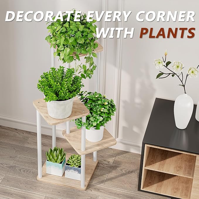 AZERPIAN Plant Stand 4 Tier Indoor Metal Flower Shelf for Multiple Plants Corner Tall Flower Holders for Patio Garden Living Room Balcony Bedroom, Black (4 Tier-White)