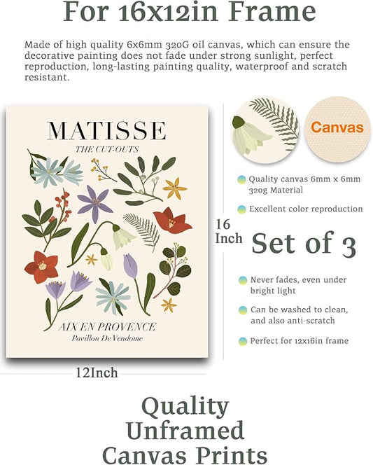 Abstract Matisse Wall Art Decor, Unframed Flower Market Print Posters Set of 3 - Image 2