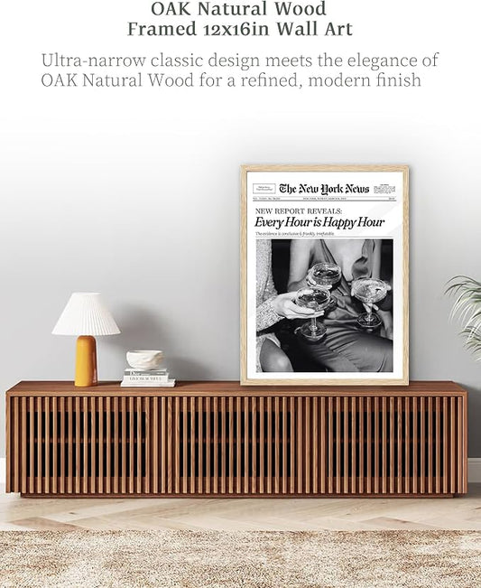 iHery Every Hour is Happy Hour Framed Trendy NewsPaper Wall Art, Natural OAK - Image 2