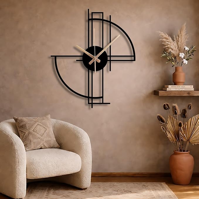 Modern Geometric Metal Wall Clock, Minimalist Black Steel Design, Silent - Image 10