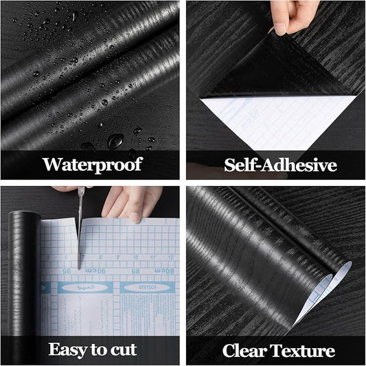 COSNIGHT Black Peel and Stick Wallpaper, Wood Grain Contact Paper Self Adhesive - Image 2