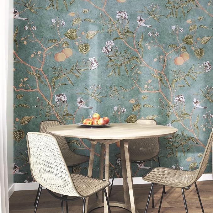 Laatse Green Floral Wallpaper Peel and Stick Bird Wallpaper 17.5" x 196.8" - Image 8