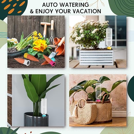12 Pack Plant Watering Devices, Terracotta Self Watering Spikes with 25 oz Plastic Wine Bottles, Slow Release Plant Waterer Self Watering Planter for Vacation Indoor Outdoor Plant